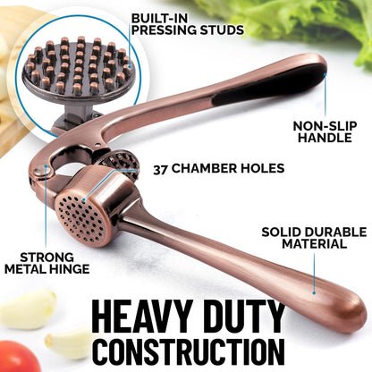 Zulay Kitchen Premium Garlic Press Set - Rust Proof Professional Garlic Mincer Tool - Easy-Squeeze, Easy-Clean with Soft, Ergonomic Handle - Silicone Garlic Peeler & Brush (Silver)