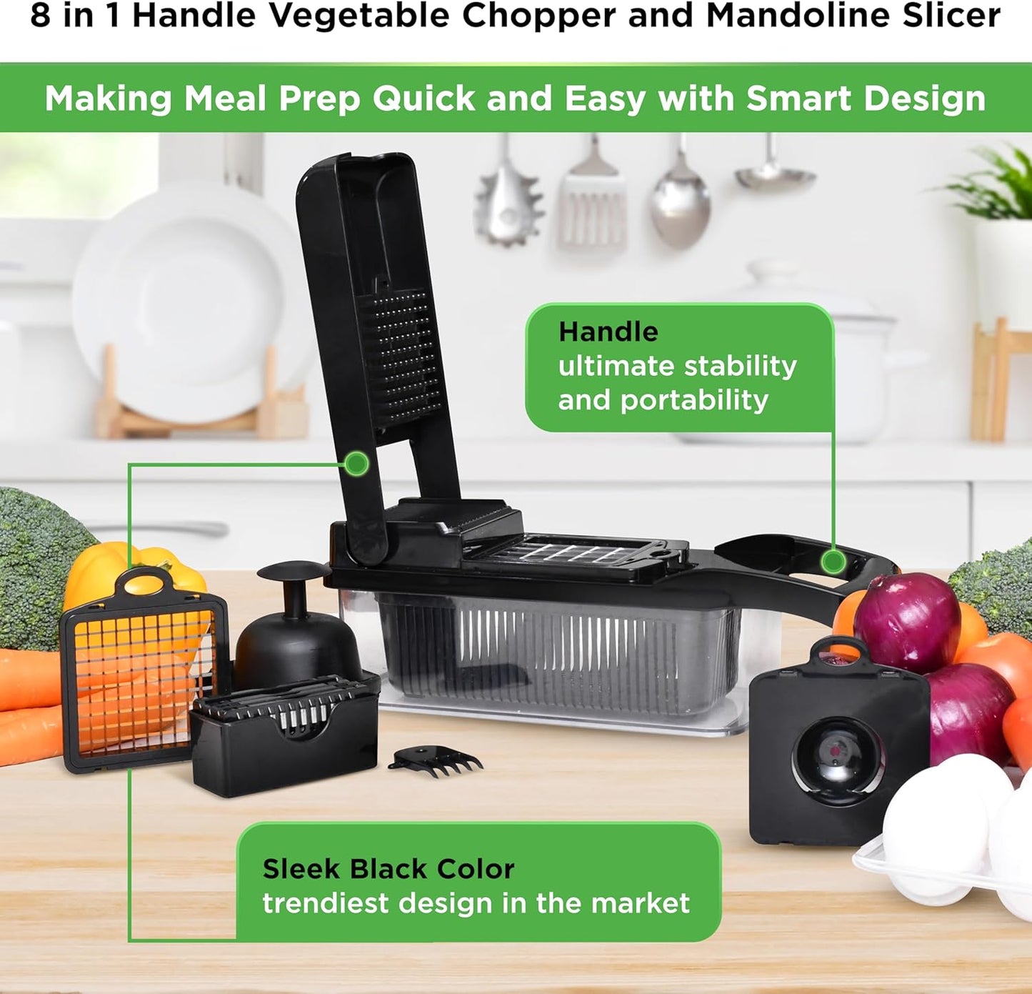 PrepNaturals Vegetable Chopper & Mandoline Slicer - 12 in 1, Blue/White