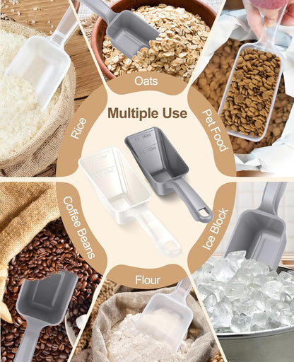2-Pack Dog Food Scoop 1 Cup, Plastic Pet Food Measuring Scoop With Measuring Lines (1/2 & 1 Cup Markings) for Dogs, Cats, Fish, Bird（Black and Transparent（Black