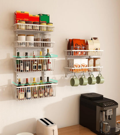 Mefirt White 9-Tier Over The Door Pantry Organizer, Pantry Organization and Storage, Deep Baskets Hanging Heavy-Duty Metal, Wall Spice Rack Seasoning Shelves for Home & Kitchen, Laundry Room Bathroom