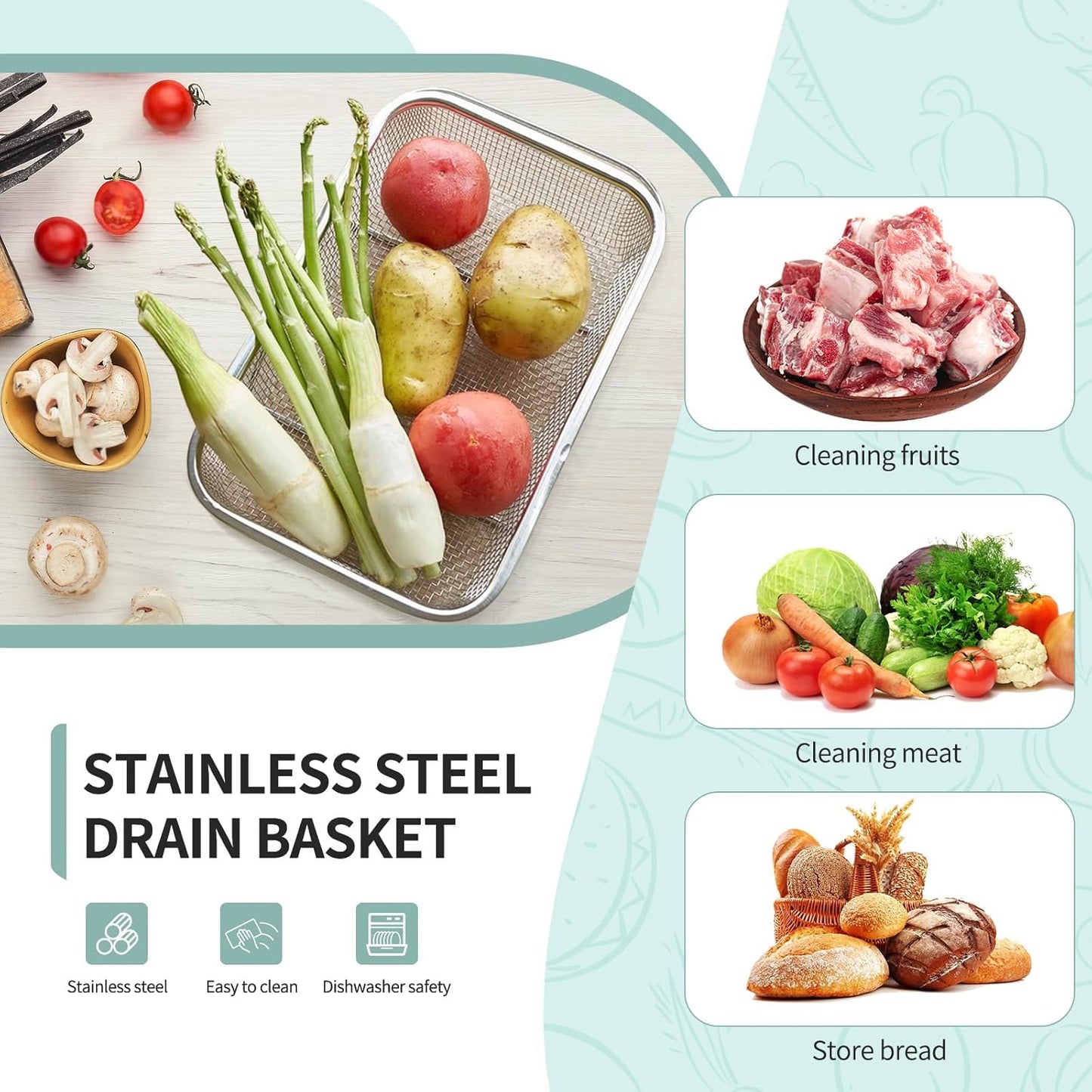 3PCS Stainless Steel Over Sink Colander, Expandable Over the Sink Strainer, Sink Colander for Kitchen Sink, Multipurpose Drain Basket, Sink Accessories,.Kitchen Utensils (3 Sizes)