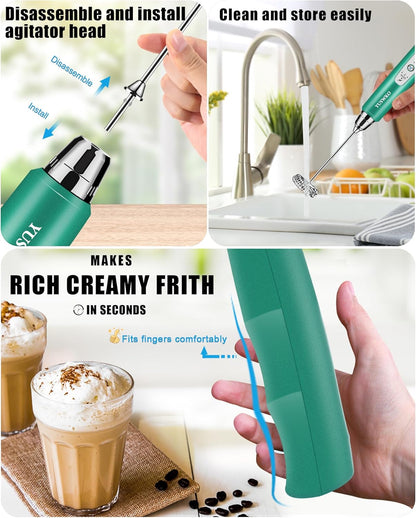 YUSWKO Black Handheld Milk Frother Wand for Coffee, Rechargeable Electric Whisk with 3 Heads 3 Speeds Drink Mixer Coffee Frother For Latte, Cappuccino, Hot Chocolate, Egg