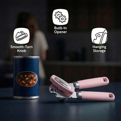 Restaurantware Comfy Grip 7.6 x 1.9 x 2.1 Inch Can Opener 1 Durable Manual Can Opener - Sharp Wheel Blade Grip Handle Mint Green Stainless Steel Hand-Held Can Opener Built-In Bottle Opener
