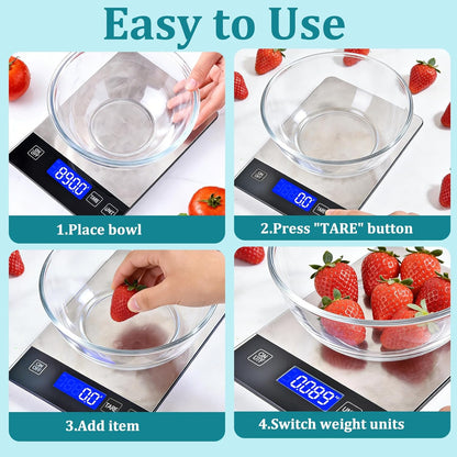 Digital Kitchen Scale, 33lb High Capacity Food Scale with Rechargeable Battery, 304 Stainless Steel Platform for Weight, Meal Prep, Baking