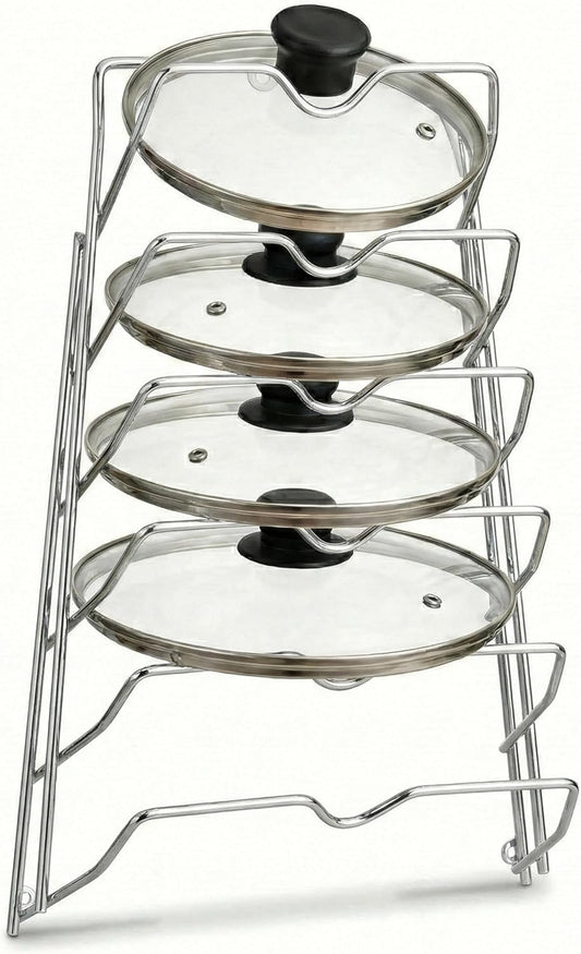 Evelots 6 Pot Lid Organizer for Cabinet Door or Pantry Wall - Closet Door Pots and Pans Lids Holder - Glass or Metal Pan Covers Cabinet Organizer Kitchen Storage - White 6 Tier Lid Rack