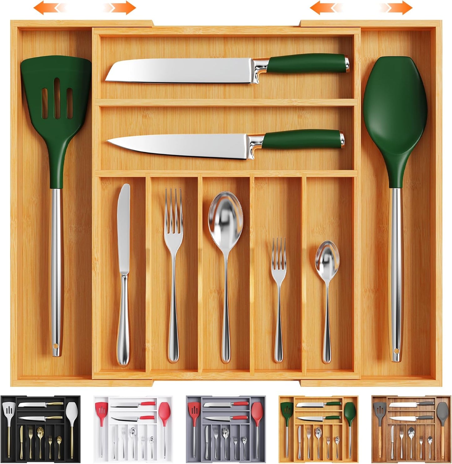 Bellsal Silverware Organizer Kitchen Drawer Organizer Expandable Bamboo Utensil Holder Cutlery Tray for Kitchen Utensil and Flatware Bedroom Office