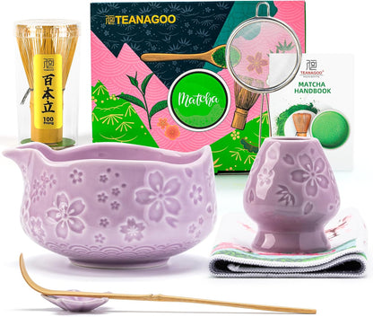 TEANAGOO Matcha Whisk Set,7 Pcs Matcha Start Set Lt.Grey,Matcha Kit for Ceremony,Matcha Tea Set with Whisk and Bowl with All Accessories,Gift for Friend/Family