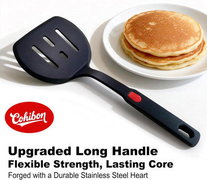 2 Piece Silicone Pancake Spatula Turner, 600°F Heat Resistant Cooking Spatulas for Nonstick Cookware, Large Kitchen Utensils BPA Free Spatula Set for Egg, Pancake, Burger