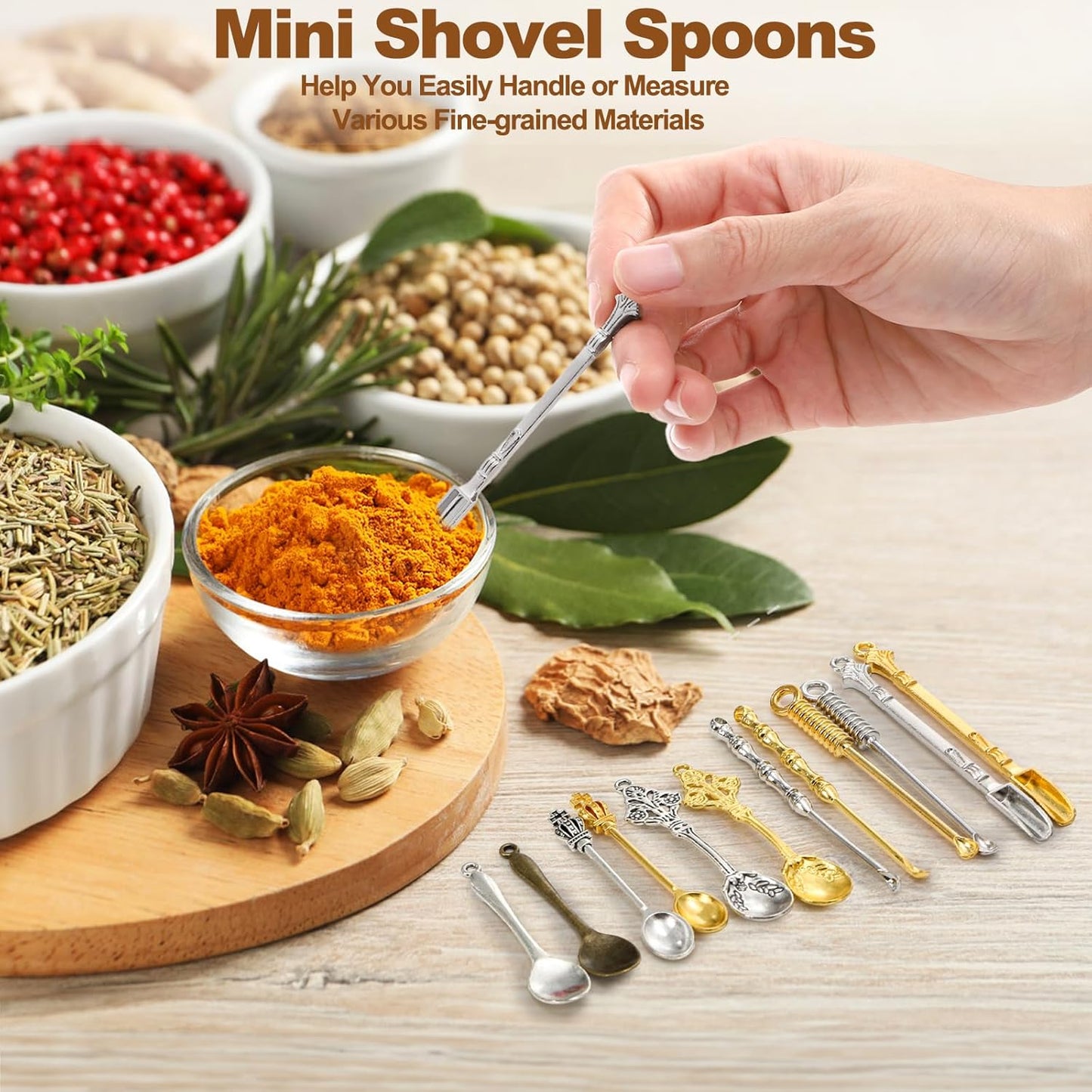 Foraineam 40 Pieces Mini Spoons Tiny Shovel Spoon, Metal Medicine Spoon Powder Scoop for Spices, Herbs, Kitchen Tableware Charm Pendant Spoons For DIY Craft Jewelry Making Necklace Bracelet Key Chain