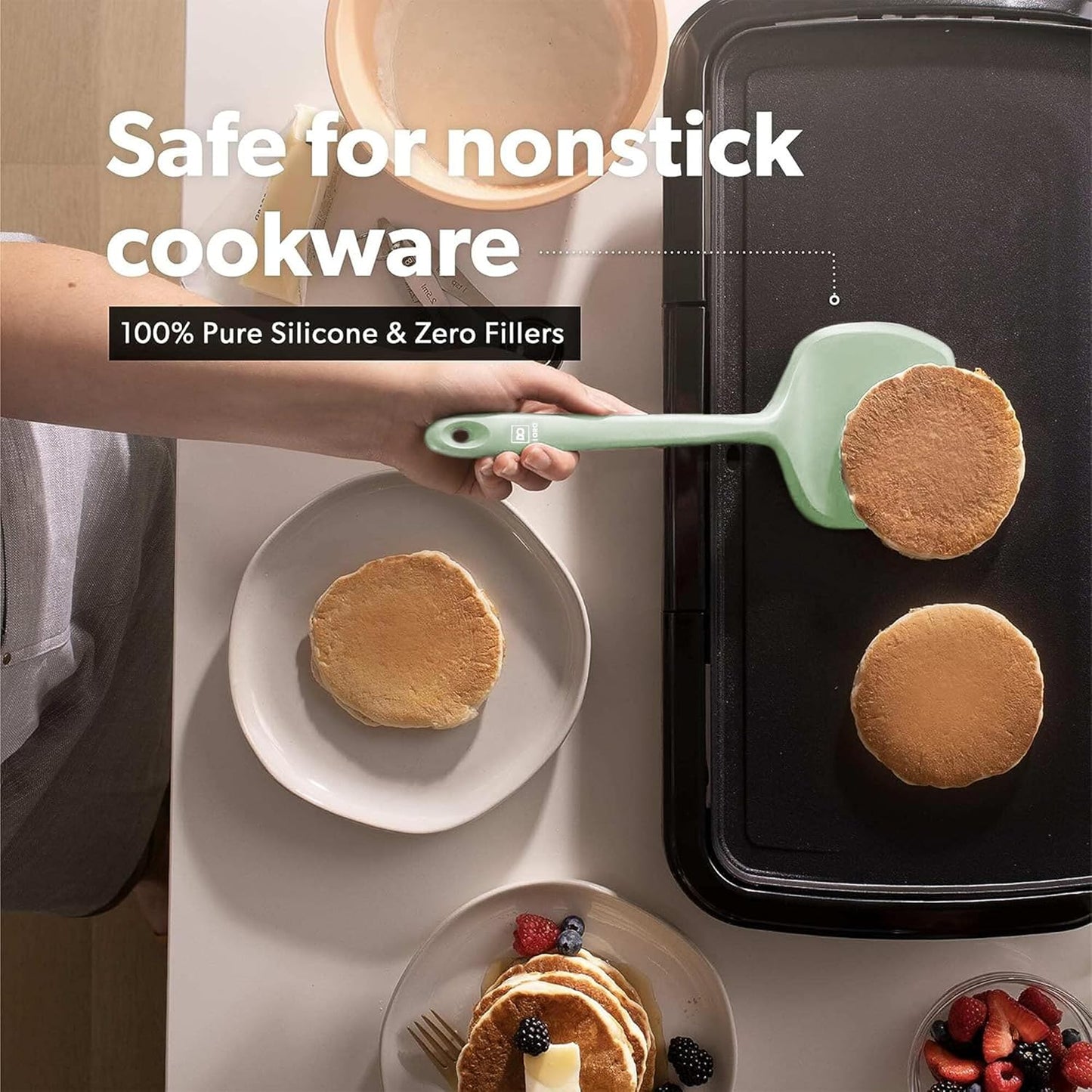New DI ORO Seamless Series Moda 4-Piece Silicone Turner Spatula Set - 600°F Heat-Resistant Flexible Kitchen Spatulas for Nonstick Cookware - Flippers for Eggs & Pancakes - Utensils for Cooking (Stone)
