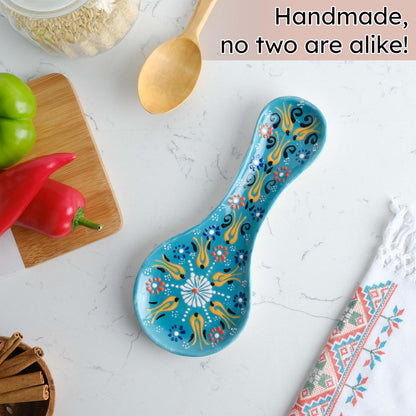 Handmade Spoon Rest, Ceramic Spoon Rest for Stove Top, 10" Spoon Rest for Kitchen Counter, Dishwasher Safe Spoon Holder for Stove, Housewarming Gifts Utensil Rest, Colorful Spoon Rests (Black)