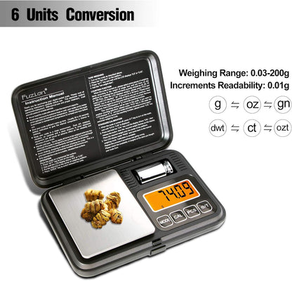 Fuzion Digital Pocket Scale, 500g x 0.01g Gram Scale, Mini Scale 6 Units Jewelry Scale with LCD Display, Tare Function for Food, Jewelry, Coin, Coffee