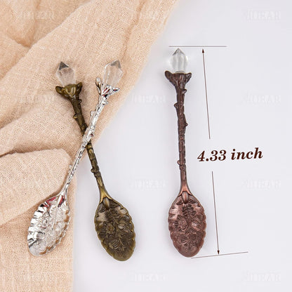 AUEAR, Retro Crystal Antique Alloy Spoon Coffee Tea Dessert Mini Ice Cream Decorative Spoons Set for Home Office (10 Pack)