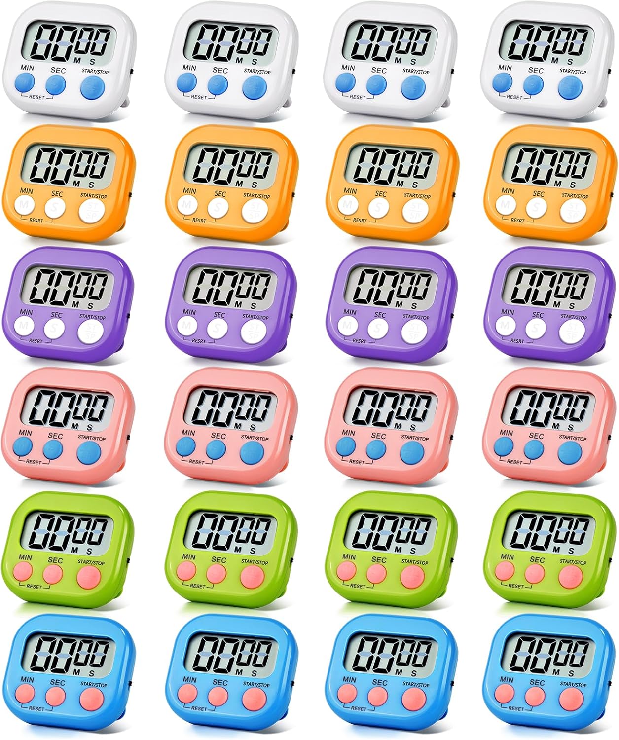 4 Pack Digital Kitchen Timer Magnetic Digital Timer with Big Display Loud Ring Cooking Timers for Cooking, Game, Gym, Break Time, Classroom(4, Pink, Green, Orange, White)