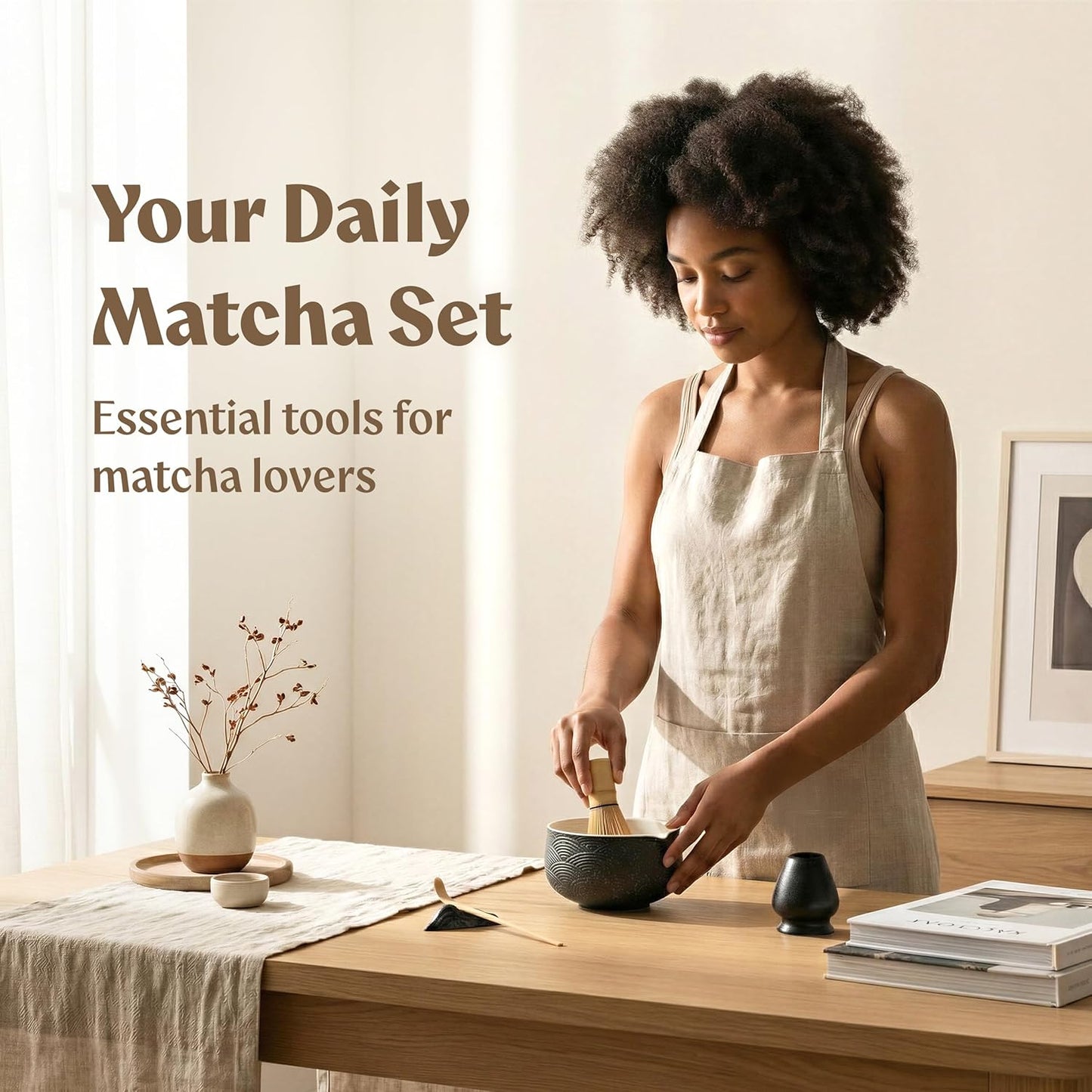 EDELHAUS Matcha Kit Whisk Set (7 Pcs) - Complete Matcha Set, Matcha Bowl with Spout, Whisk with Holder, Bamboo Scoop with Rest and Sifter, Perfect Kit for Matcha Lovers (Sakura Pink)