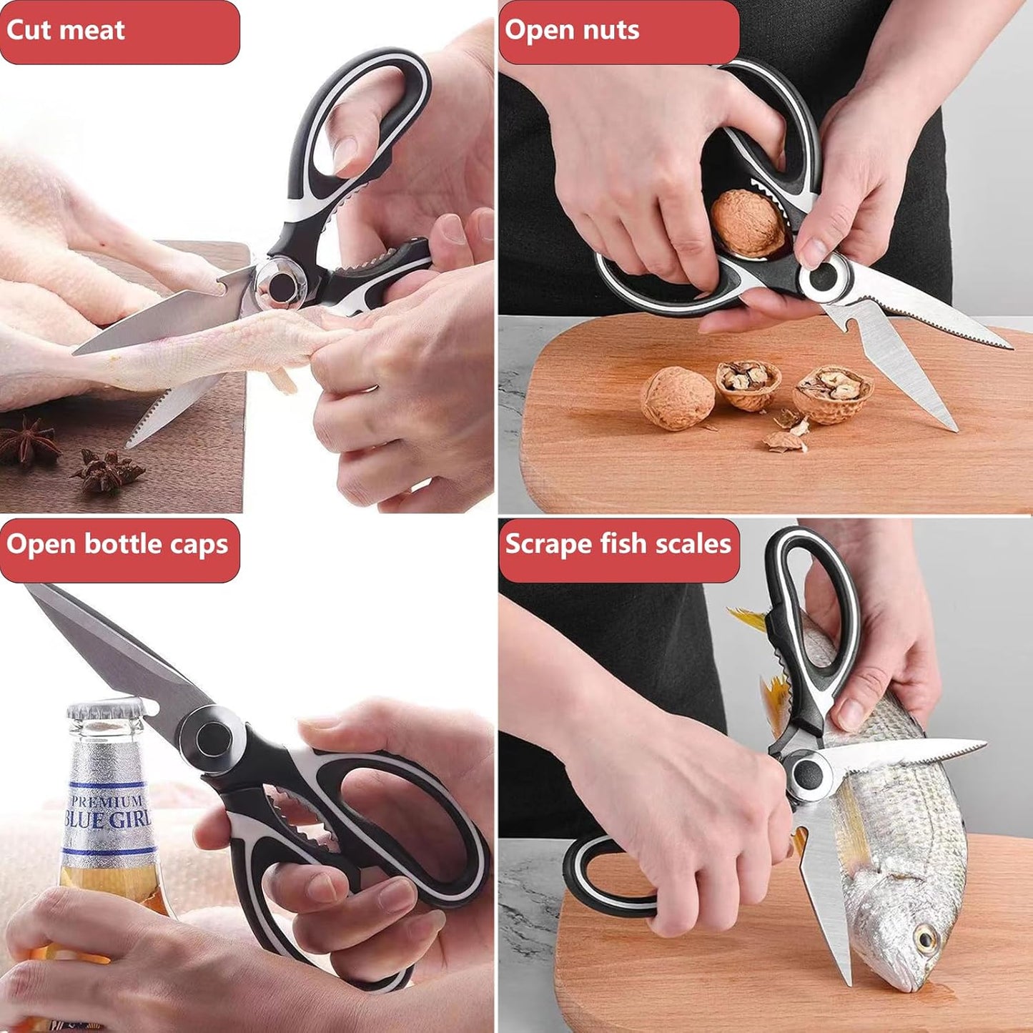 2Pcs Kitchen Scissors with Peeler - Heavy Duty Stainless Steel, Multipurpose Ultra Sharp Food Kitchen Shears for Meat, Poultry, Vegetables, Fruits, Herbs, Pizza - Ergonomic Grip, Dishwasher Safe