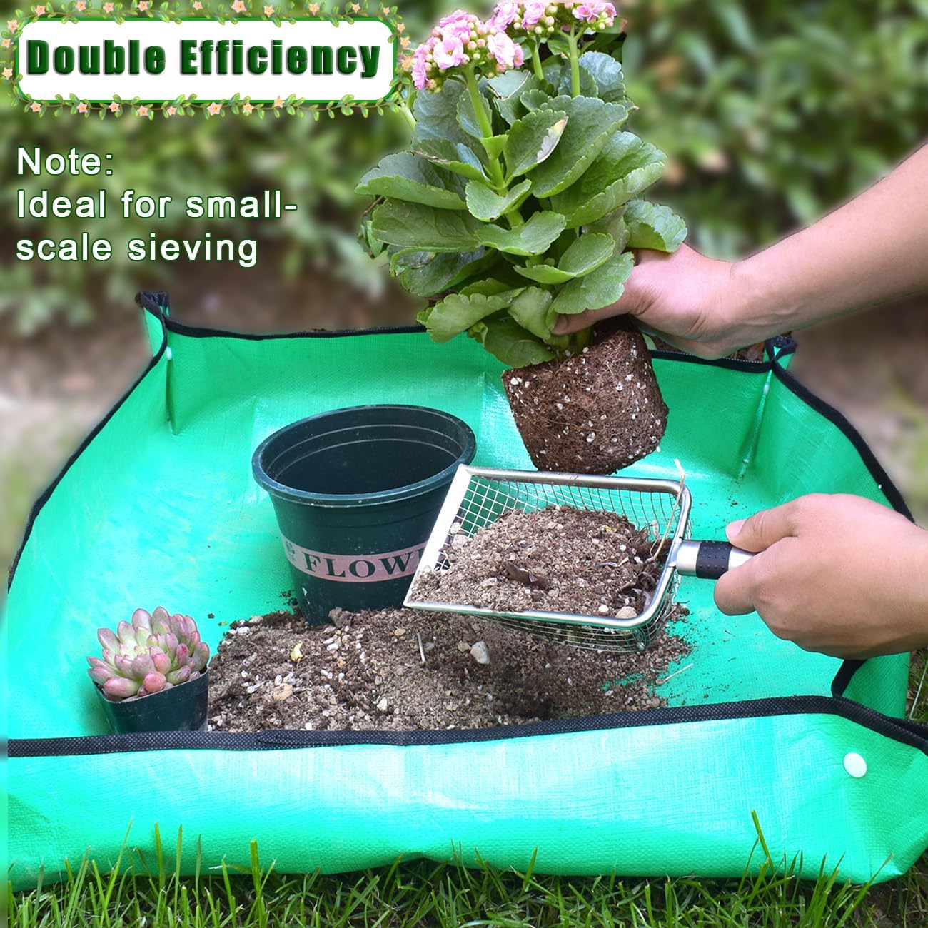 Soil Sifter for Gardening, 4 Pack Garden Sifter Shovel with Repotting Mat, 2/2.8/3.8/5mm Mesh Sieve, Compost Sifter Shovel for Sand, Rocks, Ideal for Small-Scale Soil Sieving