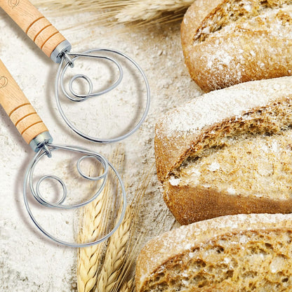 Danish Dough Whisk and Bread Lame Set for Bakers - Pastry and Bread Making Tools - Flour Whisk with Wooden Handle 13.5 inch