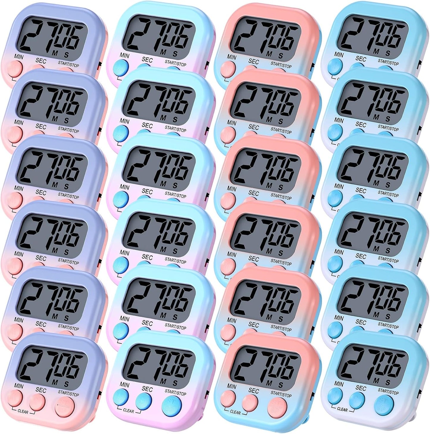 Weewooday 24 Pcs Digital Kitchen Timer Magnetic Timer Bulk On/Off Switch Minute Second Count up Countdown Loud Alarm for Exercise Cook Baking (Black,White)