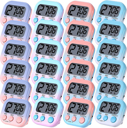 Weewooday 24 Pcs Digital Kitchen Timer Magnetic Timer Bulk On/Off Switch Minute Second Count up Countdown Loud Alarm for Exercise Cook Baking (Black,White)