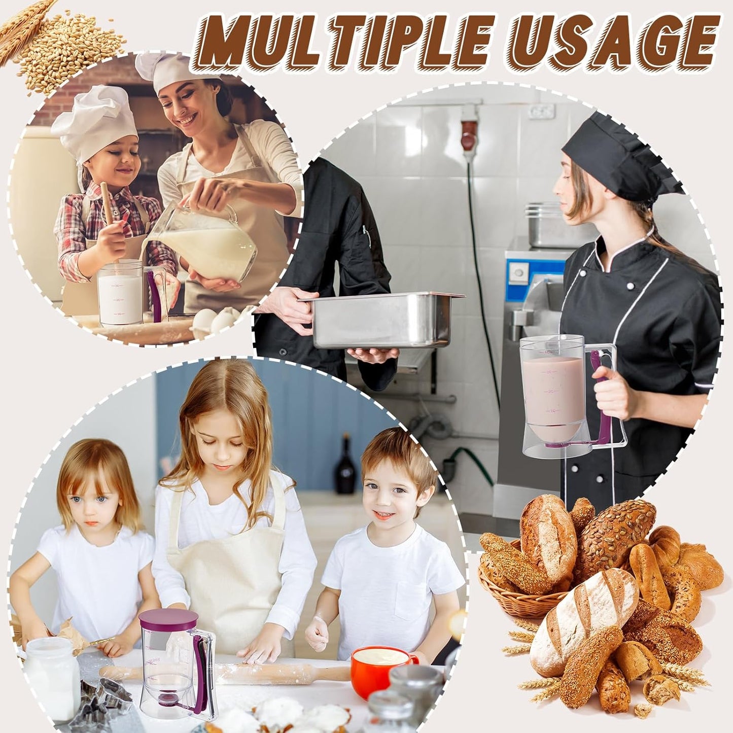FillTouch 2 Pcs Cupcake Batter Dispenser Pancake Mix Dispenser 4 Cups with Squeeze Handle Tools for Pancake, Cupcake, Cookie, Cake, Waffles, Ice Cream Baking Gifts for Kitchen Housewarming (White)