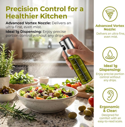 Cooking Oil Spray Bottle, Olive Oil and Avocado Oil Spray Bottle, 100ml Olive Oil Spray Bottle, Kitchen Tools, Air Fryer, Salad, Frying, Grilling (light-blocking glass)-Silver
