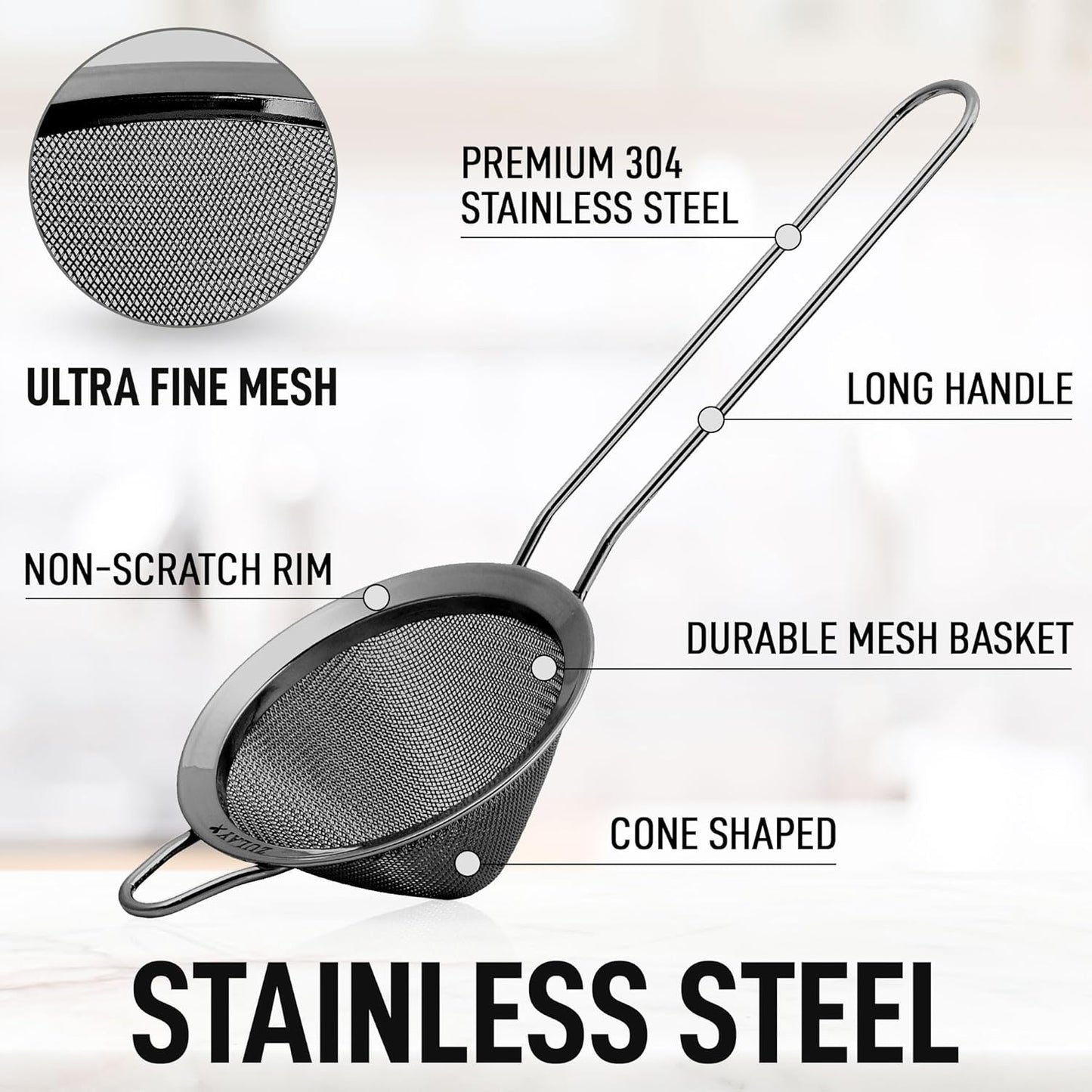 Zulay Kitchen 304 Stainless Steel Fine Mesh Strainer 3.35 in - Strainers Fine Mesh, Tea Strainers for Loose Tea - Perfect for Tea, Cocktails, Juicing, Drinks, Liquids, Matcha, Coffee & More