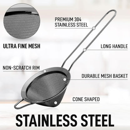 Zulay Kitchen 304 Stainless Steel Fine Mesh Strainer 3.35 in - Strainers Fine Mesh, Tea Strainers for Loose Tea - Perfect for Tea, Cocktails, Juicing, Drinks, Liquids, Matcha, Coffee & More