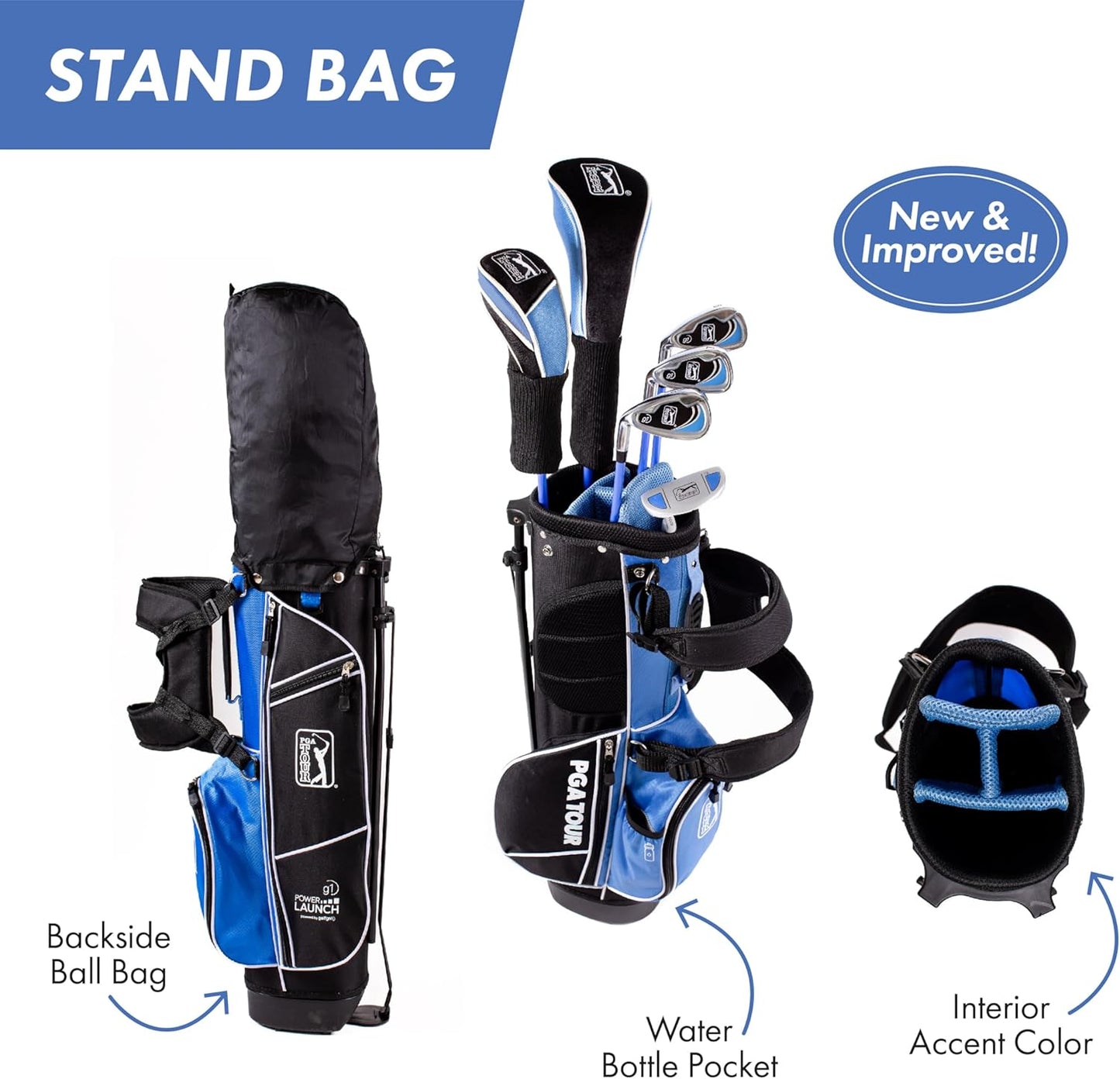 PGA Tour Youth Golf Club Set for Ages 8-12 & 12+ (4’8”–5’10”), Right and Left-Handed Kids Golf Sets – Beginner Junior Golf Clubs with Lightweight Stand Bag, Mallet Putter, Hybrid, Driver