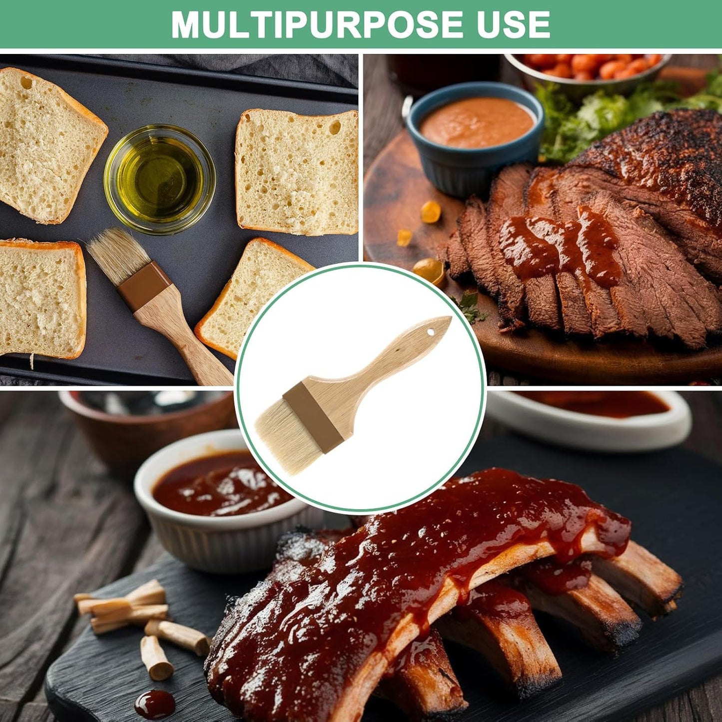 M METERXITY 2-Pack Pastry Brush, Wooden Handle Natural Bristle Basting BBQ Oil Brush for Cooking/Barbecue/Kitchen [3"]