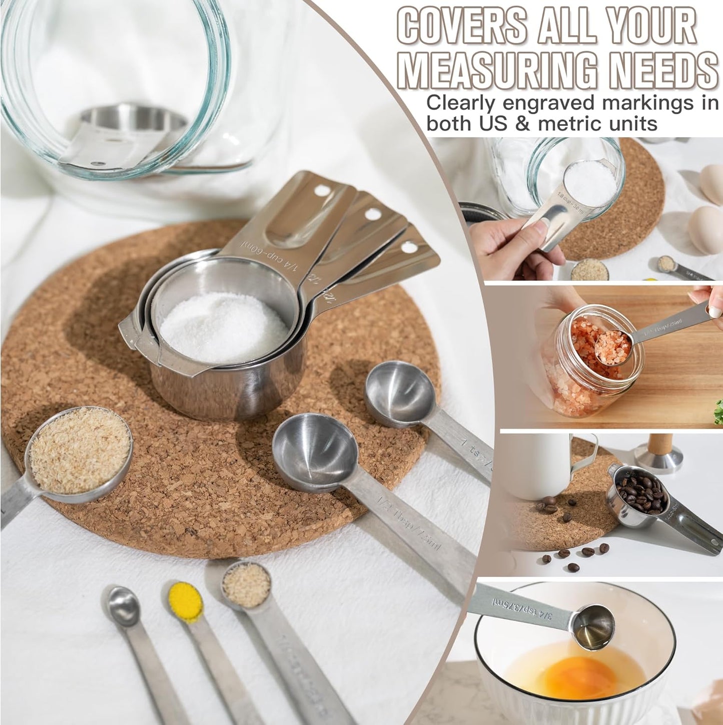 31PCS Mixing Bowls with Lids Set, 5.5QT to 0.6QT Stainless Steel Nesting Bowls with Graters, Large Khaki Bowls & 21 Measuring Cups and Spoons Set Kitchen Appliances for Mixing, Baking, Food Storage