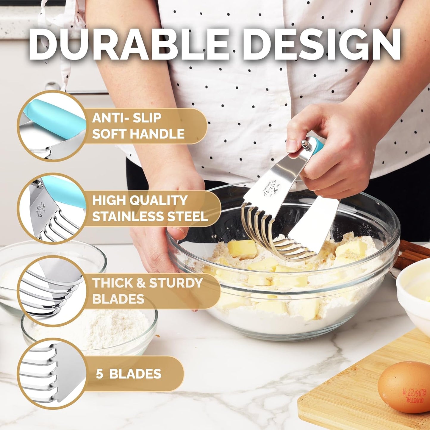 Zulay Kitchen Dough Blender - Stainless Steel Pastry Cutter, Heavy Duty Dough Cutter With Blades, Pastry Blender And Butter Cutter - Pastry Cutter For Baking (Blue)