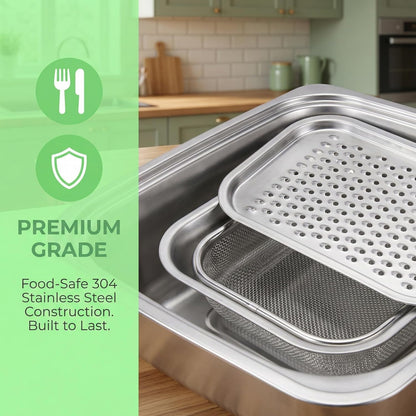 3 in 1 Box Grater with Container, Food-Grade 304 Stainless Steel Cheese Grater for Kitchen, Multi-Functional Cheese Shredder & Vegetable Grater with Flour Sieve