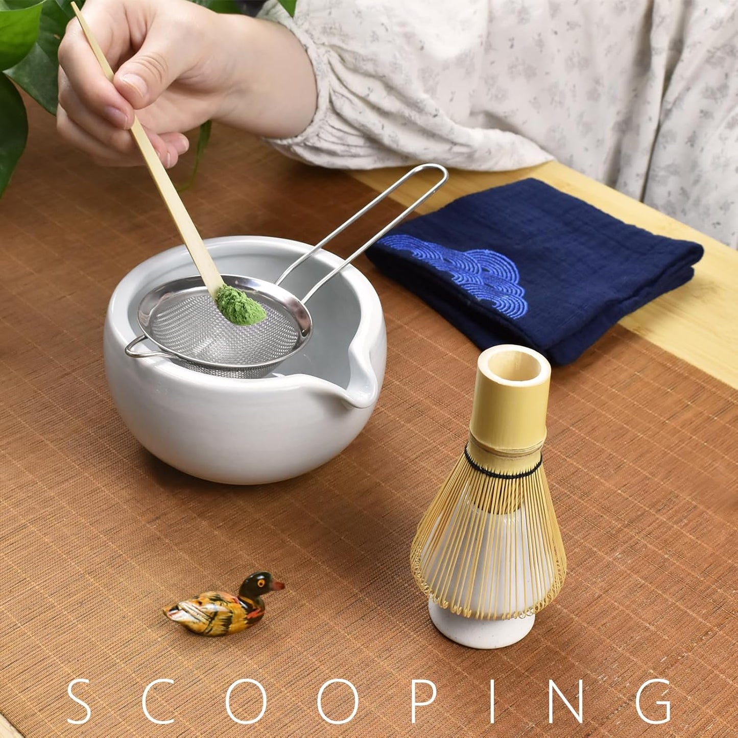 Artcome 7 Pcs Complete Matcha Ceremony Kit for Tea Ceremony, Bowl with Pouring Spout, Whisk, Tea Scoop, Matcha Powder Strainer, Matchatools For Making Usucha, Koicha and Matcha Latte (Black)