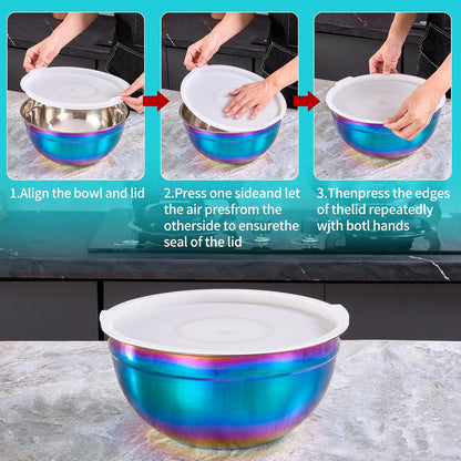4 Piece Gold Mixing Bowls With Lids for Kitchen, Stainless Steel Set Ideal for Baking, Prepping, Cooking and Serving Food, Nesting Metal Bowls for Space Saving Storage