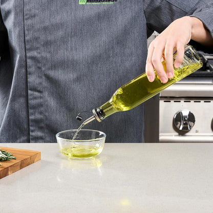 Restaurantware RW Base 16.9 Ounce Olive Oil Dispenser 1 Kitchen Oil Dispenser Bottle - With Stainless Steel Pourer Non-Leaking Black Glass Olive Oil Pourer For Cooking Or Salad Dressings