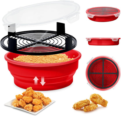 FJNATINH Collapsible Batter Bowl - Mess Free Better Breader Shaker Bowl with Lid Breading Shaker Container - Great for Fried Fish, Fried Chicken, Onion Rings, Wings & More,No Leak,Easy to Store