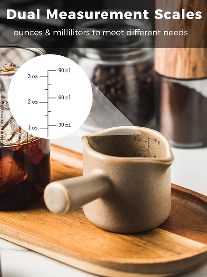 Espresso Cups Ceramic, 200ML Espresso Measuring Cup with Handle, Expresso Shots Cups with Scale, Espresso Accessories, White