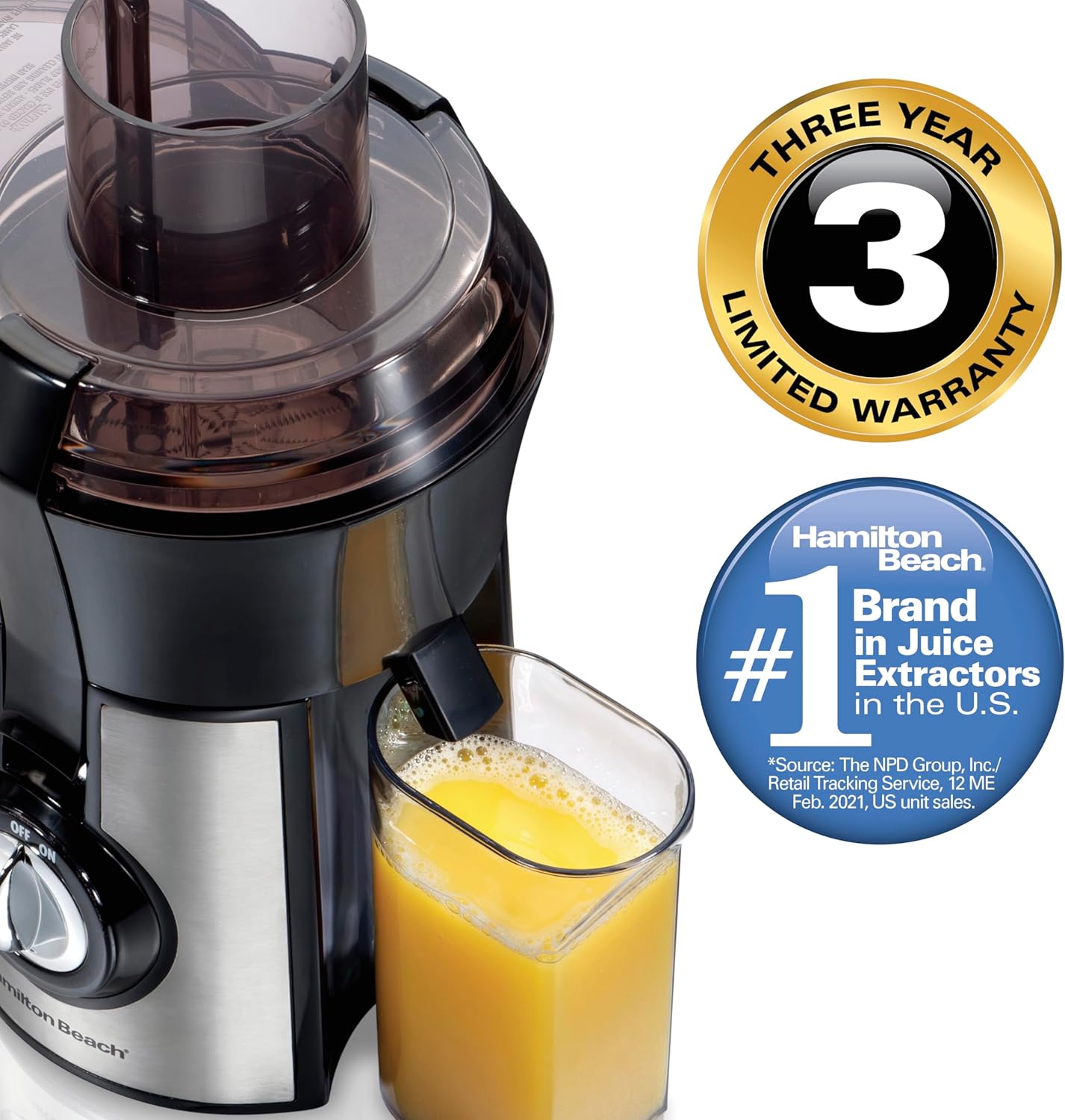 Hamilton Beach Juicer Machine, Big Mouth 3” Feed Chute for Whole Fruits and Vegetables, Easy to Clean, Centrifugal Extractor, Vegetable & Fruit Juicer, BPA Free, 800W Motor, Black