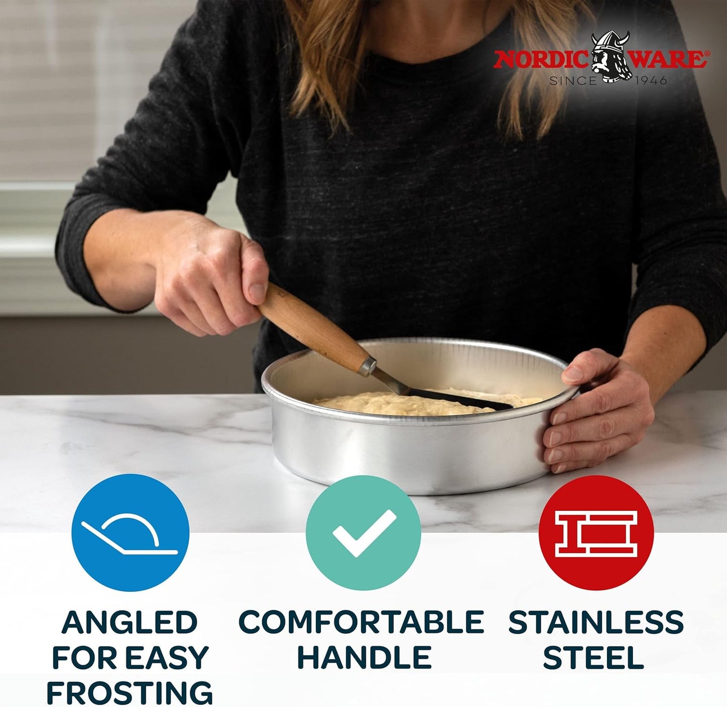 Nordic Ware Angled Icing Spatula, Stainless Steel with Beachwood Handle