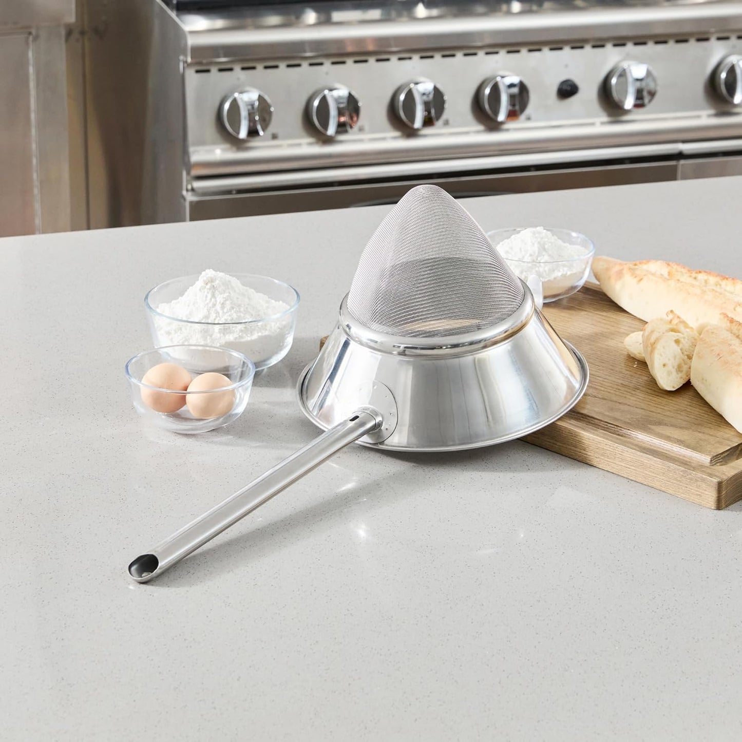 Restaurantware Fine Mesh Strainer Set of 3 Different Sizes with Silicone Handle Stainless Steel Extra Fine Mesh Strainer Heat-Resistant Handle Dishwasher-Safe for Rice, Quinoa, Pasta