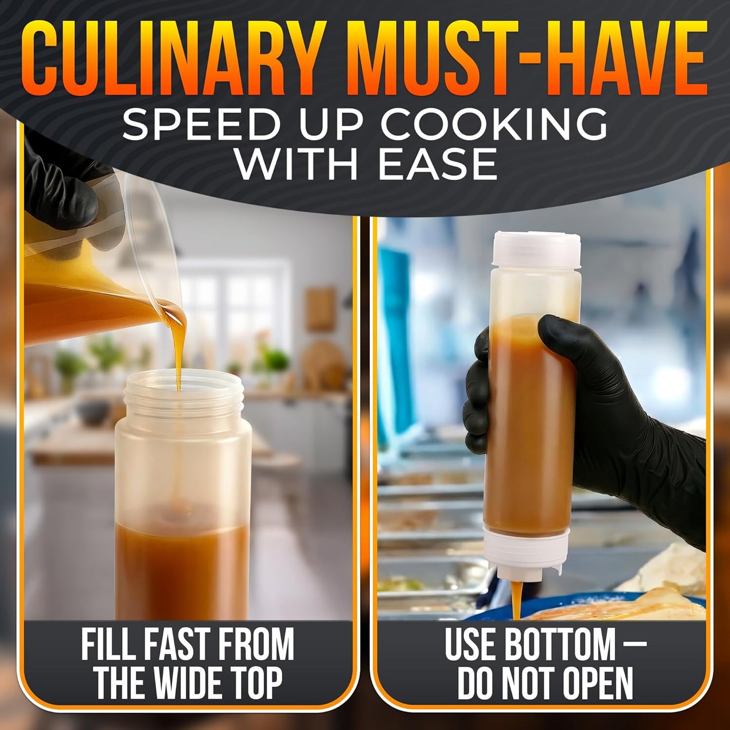 6 Pcs Condiment Squeeze Bottles 16 Oz - 9.2x2.44" Clear Bottles With Self-Closing Valve, Flexible, Easy to Clean and Fill - Dispenser for Sauces and Dressings