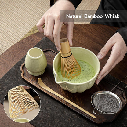 Matcha Whisk Set, Matcha Set Includes Ceramic Matcha Bowl, Bamboo Whisk, Scoop, Chasen Holder, Sifter, 5 Pcs Perfect Matcha Kit for Matcha Lover (Pearl White)