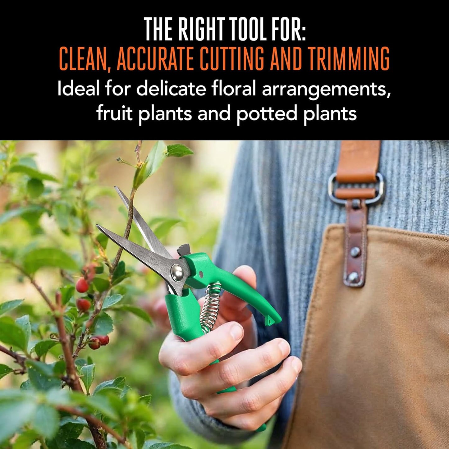 Scotts 8 in. All-Purpose Steel Garden Utility Shears with Serrated Blades – Comfort Grip Yard and Garden Scissors for Pruning Plants, Flowers, and Herbs