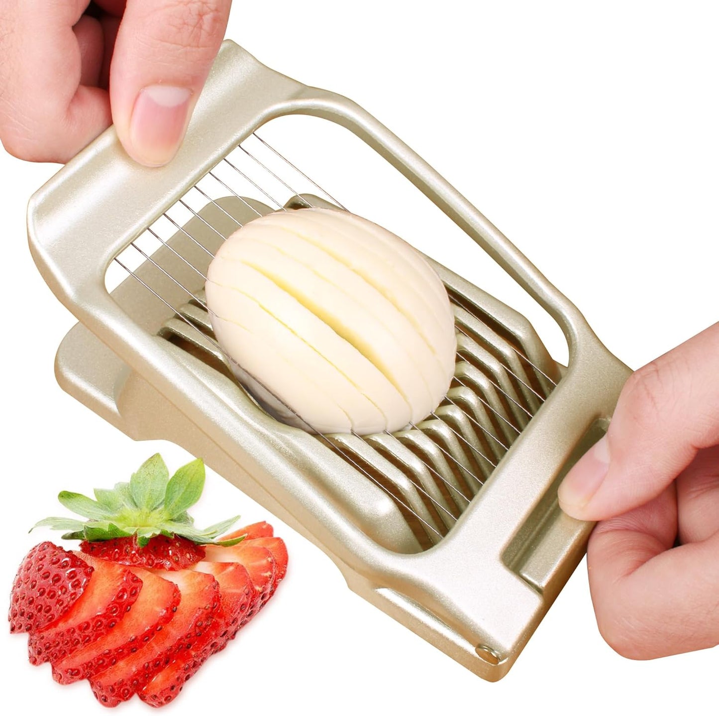 Egg Slicer for Hard Boiled Eggs Egg Cutter Strawberry Slicer Heavy Duty Aluminium Tomato Slicer Stainless Steel Wire Multipurpose Egg Slicer Dicer for Soft Fruit Mushroom Home Use