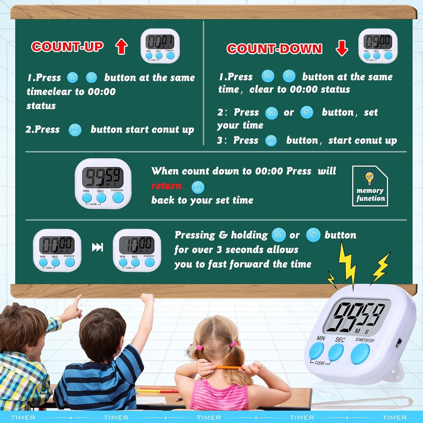 Mwellewm Kitchen Timer 6 Packs Digital Timers for Classroom Small Magnetic Countdown Stopwatch for Cooking Mini Loud Alarm Stop for Kitchen Study Work Baking Sports Games Timer Clock