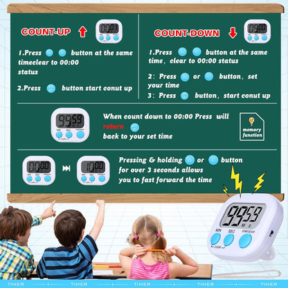 Mwellewm Kitchen Timer 6 Packs Digital Timers for Classroom Small Magnetic Countdown Stopwatch for Cooking Mini Loud Alarm Stop for Kitchen Study Work Baking Sports Games Timer Clock