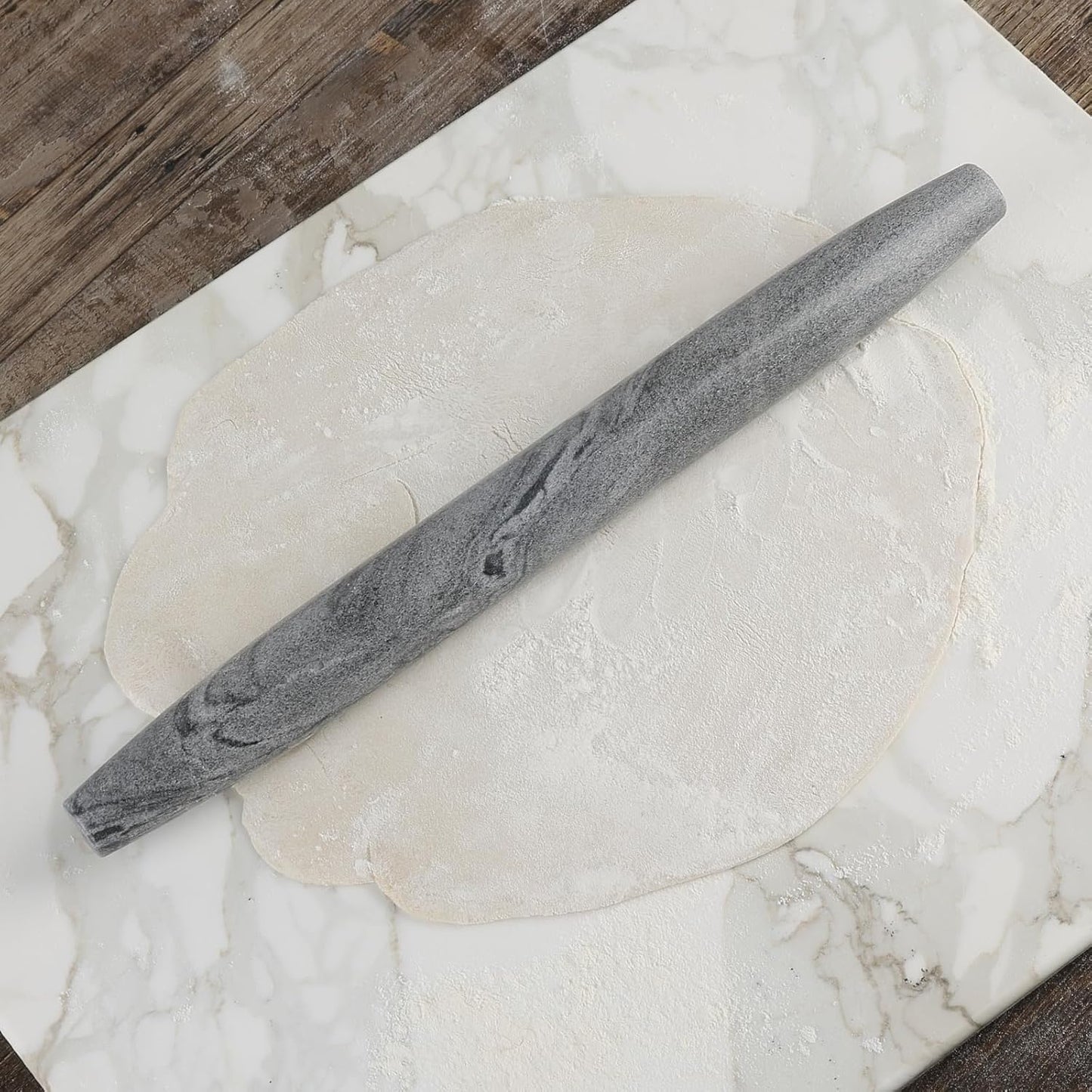 Koville African Natural Marble Rolling Pin, Non-Stick Polished Dough Roller, Pasta, Dumpling, Fondant, Pie Crust, Bread, Pizza Dough, Kitchen Baking Pastry Tools with Mat/Scraper（Namib Fantasy）