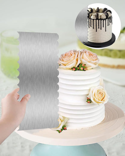 Cake Scraper Smoother Cake Decorating Supplies Kit 8.6 Inch Metal Bench Scraper for Baking Buttercream Smoother Stainless Steel Frosting Cake Comb Edge Side Jagged Comb for Cream Cake-1