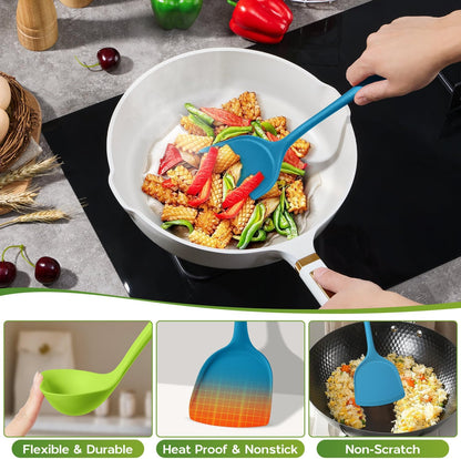 Onader Silicone Cooking Utensils Set of 10, Kitchen Utensils for Nonstick Cookware, Heat Resistant & Nontoxic Spatula Set- Khaki